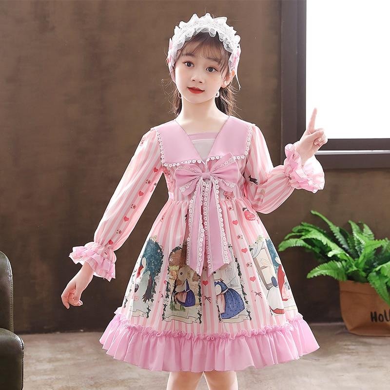 Kids Dresses For Girls Lolita Style Bow Flower Wedding Party Evening Frock Costume Princess Girls Tutu Dress