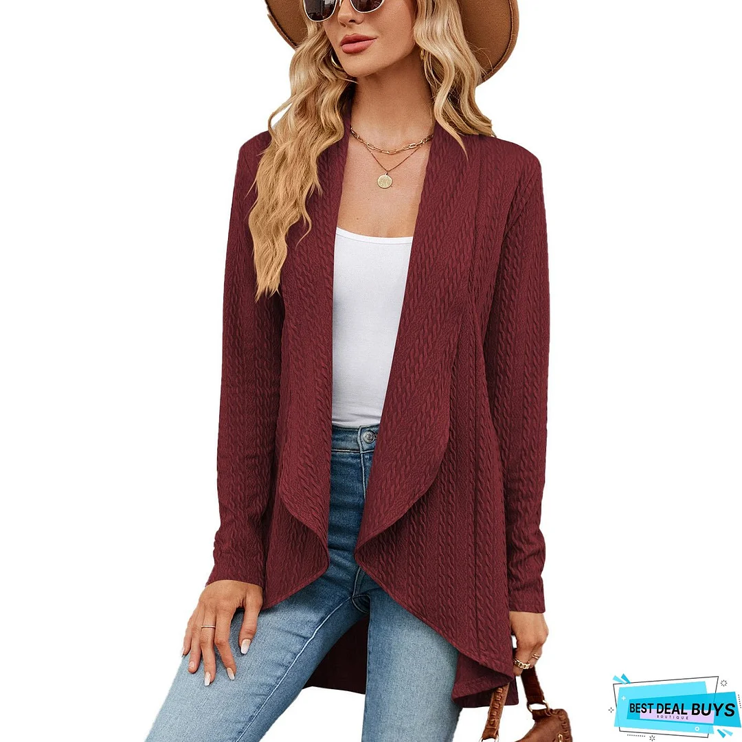 Autumn and Winter New Long sleeved Solid Color Loose Cardigan Top Women's Knitted Coat