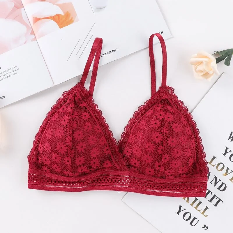 Women's Lace Bra Beauty Without Underwire Wrap Back Comfortable Chest Daisy Bra Stretch Triangle Coaster Underwear