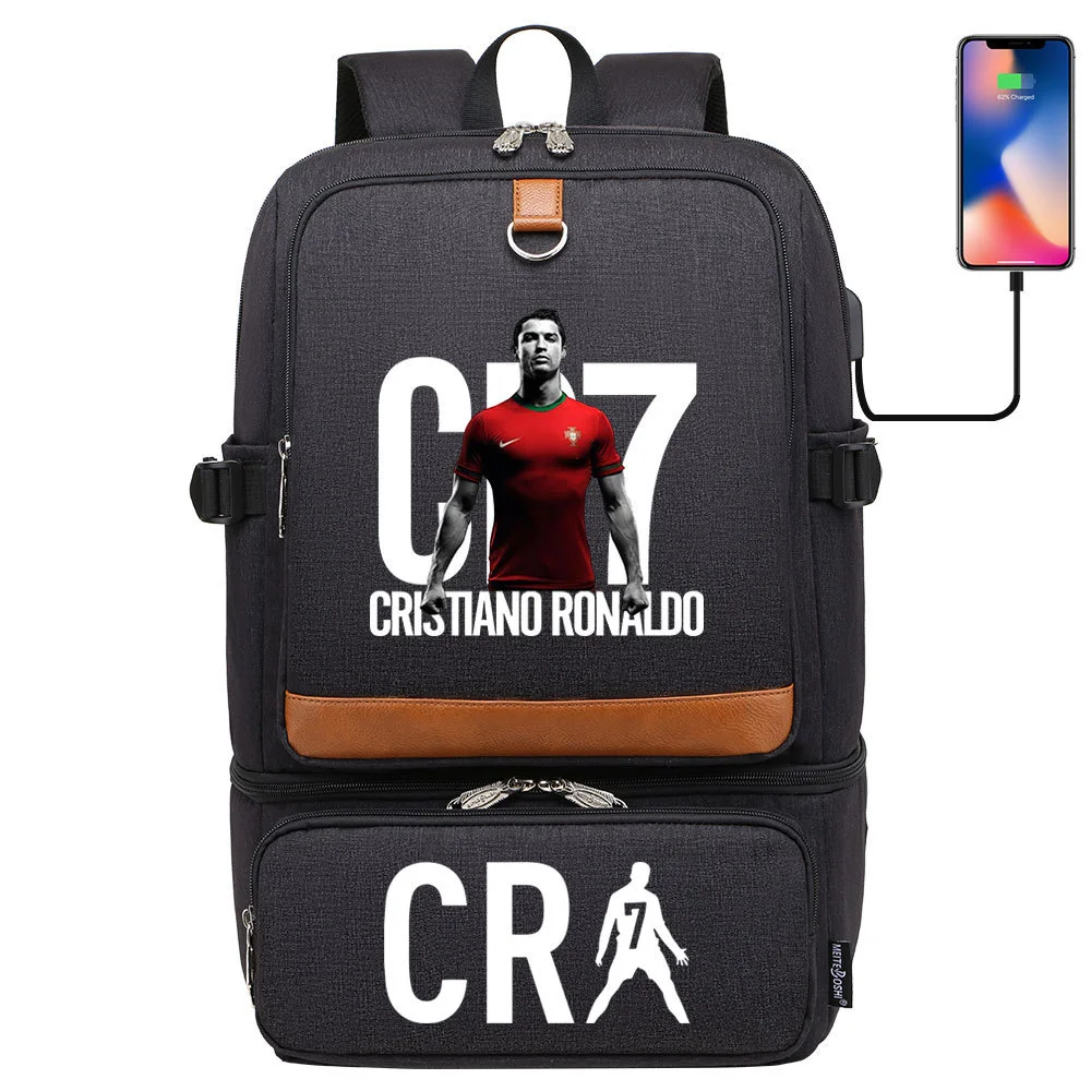 Cristiano Ronaldo Multi-pocket Square Backpack with USB Charging and 15-inch Laptop Compartment