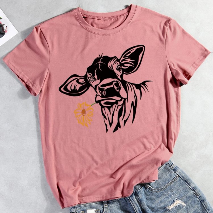 ANB -  Cow and flowers T-shirt Tee -03952