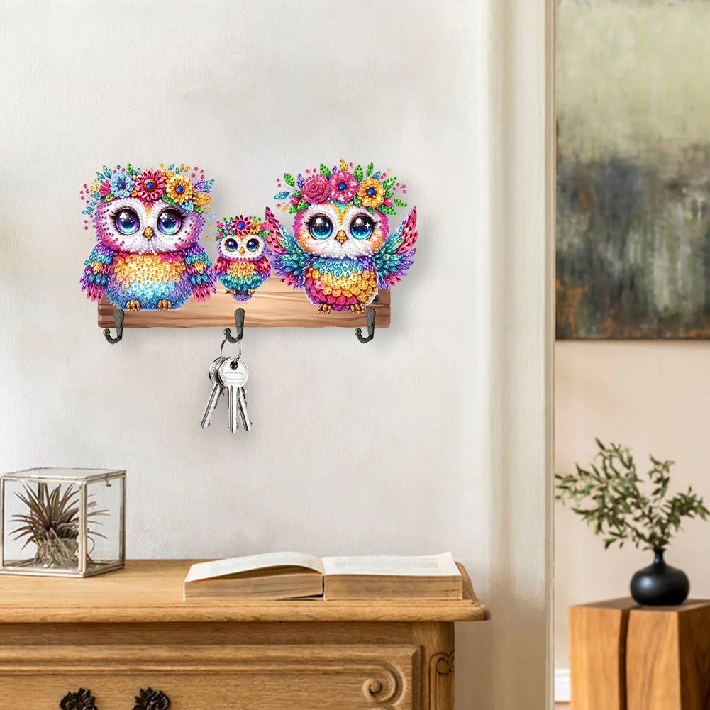 DIY Owls Wooden Diamond Painting Hanging Hooks for Beginners Adults(29*15cm)