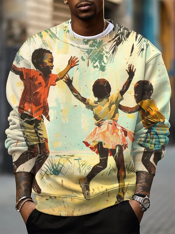 Men's African Kids Happy Childhood Retro Art Print Casual Sweatshirt