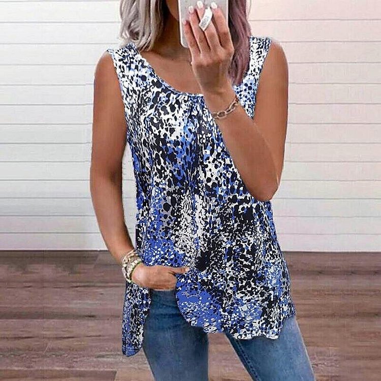 V-neck Leopard Print Plus Size Casual Vest-Mayoulove