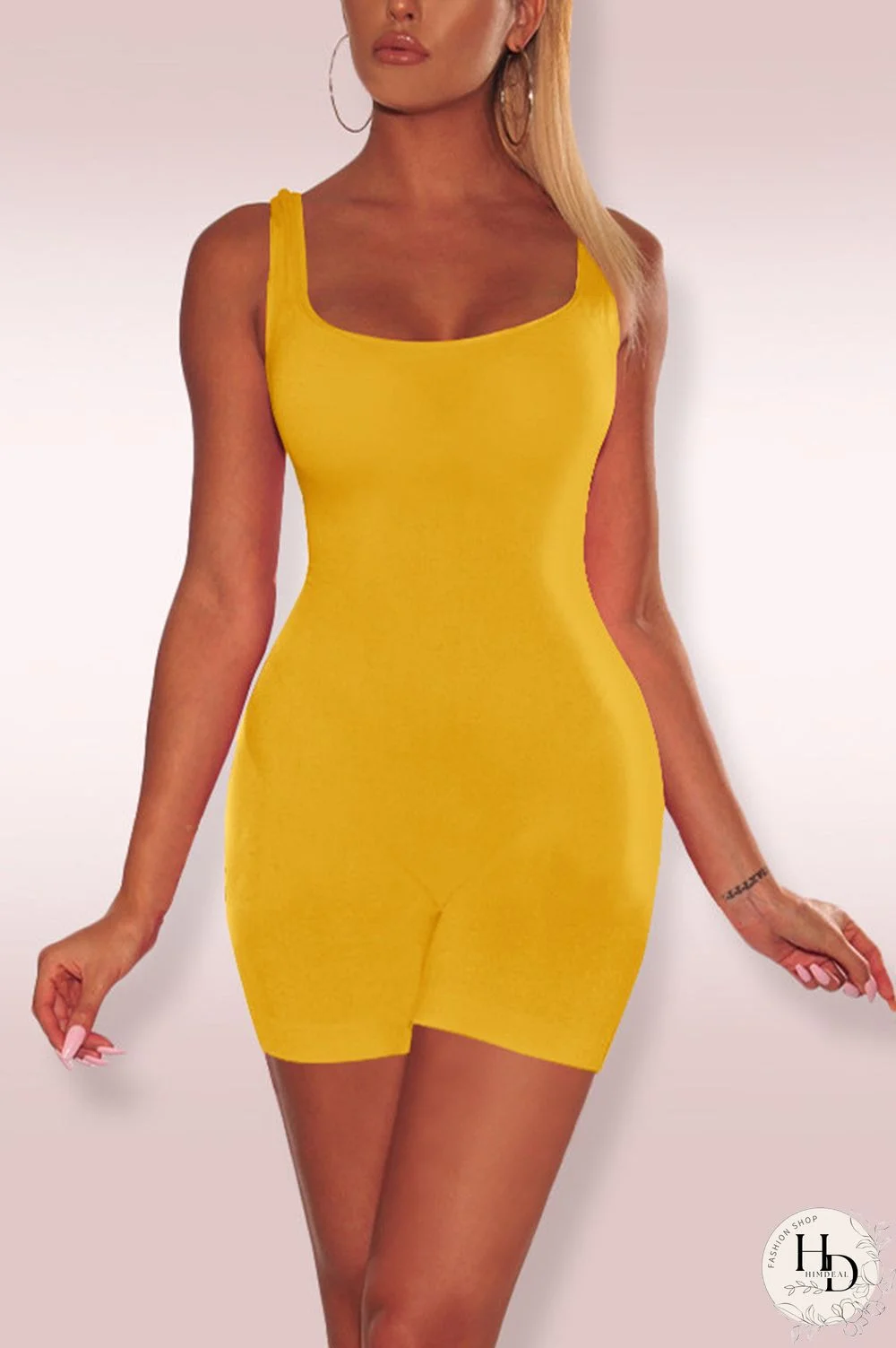 Yellow Sexy Sleeveless Sportswear U Neck Romper