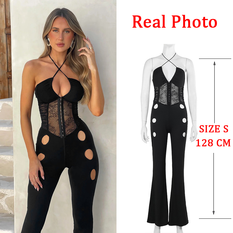 Tisones costume ideas women  Lace Hollow Out Halter Backless Jumpsuit Summer Holiday Casual Jumpsuits Rompers Women Bodycon Elegant Long Jumpsuits