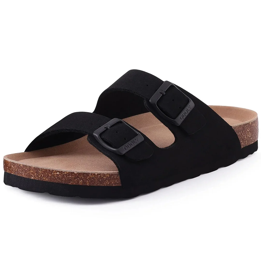 Unisex Classic Soft Thick Sole Cork Sandals Double Buckle Summer Beach Slippers