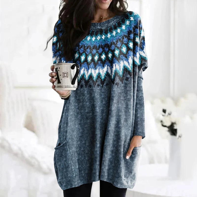 Retro Geometric Wave Pattern Collar Sweater