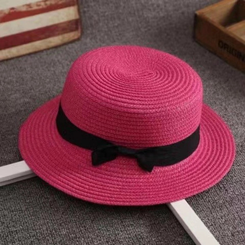 Straw Hat Summer Travel Bow Big Flat Top Hat Sunshade Sun Protection Retro Small Top Hat Beach Hat