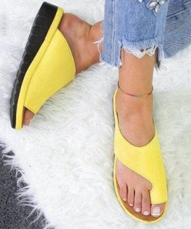 0508Fashion Yellow Faux Leather Splicing Peep Toe Slide Sandals