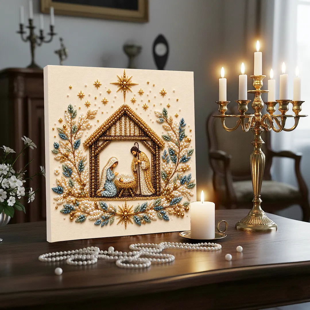 Framed Pearl Painting Kit Christmas Star Scene 7.87x7.87in