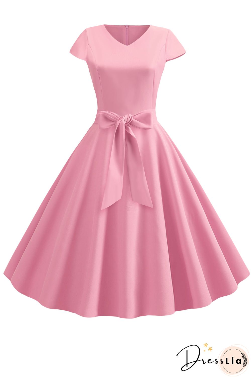 Vintage Hepburn V-neck Bowknot Swing Dress