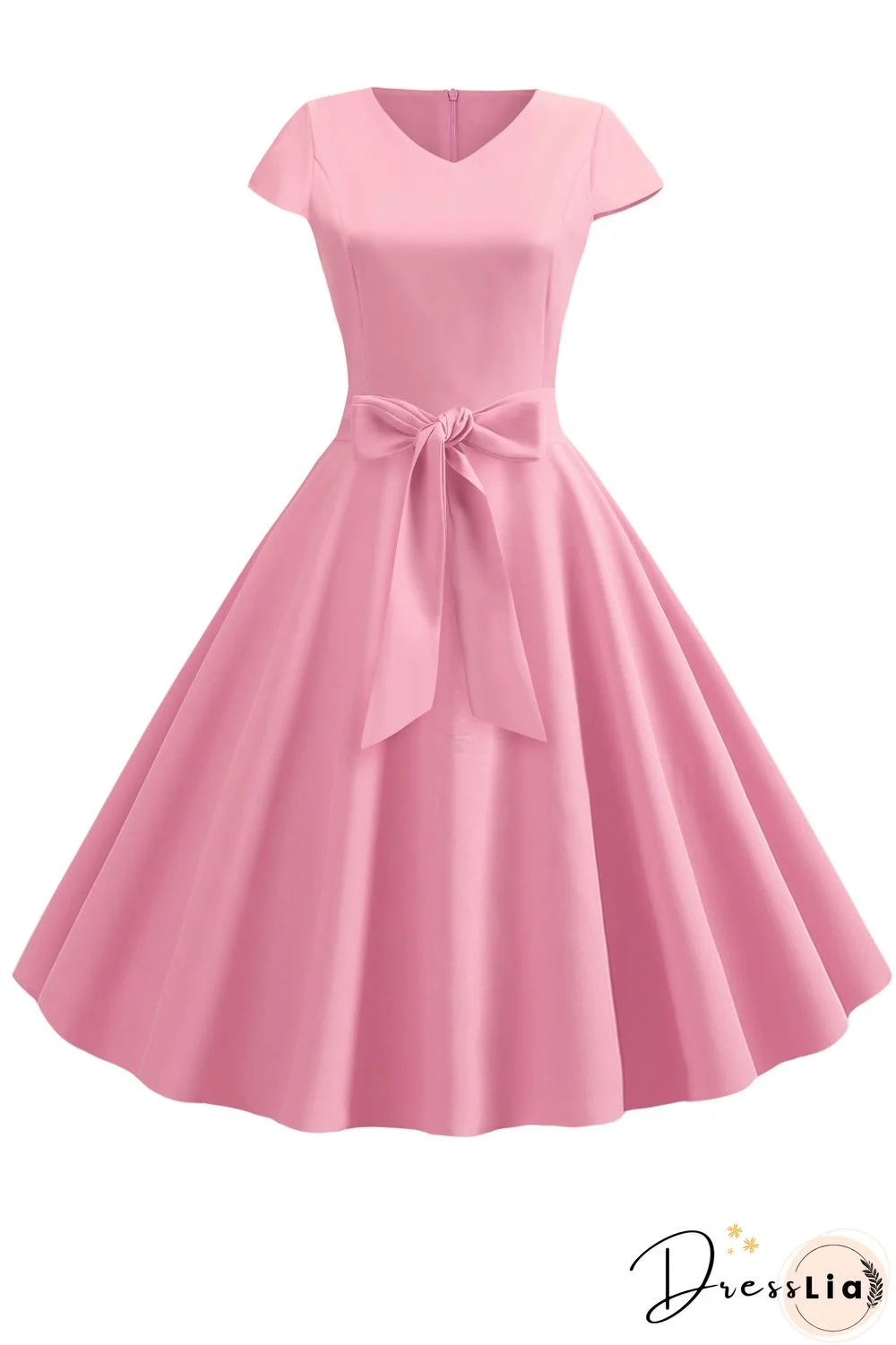 Vintage Hepburn V-neck Bowknot Swing Dress