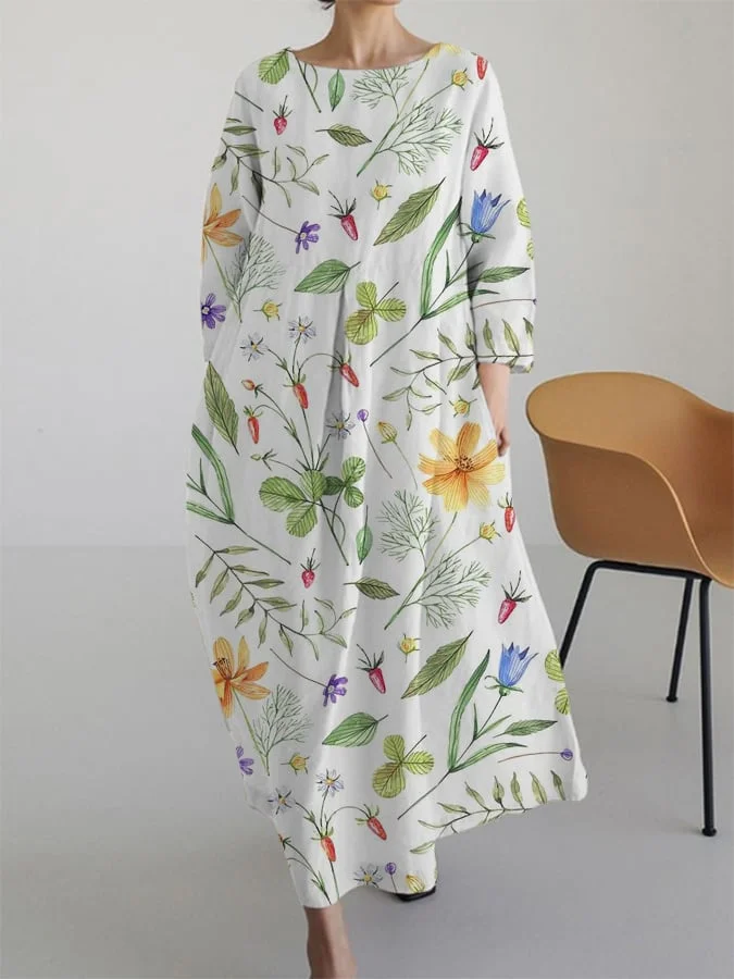 Women's Retro Botanical Floral Design Printed Casual Loose Dress
