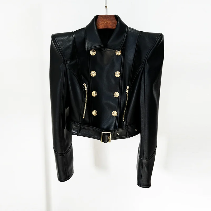 Nigikala Nigikala Early Autumn New Star Fashion Personality Shrugged Two-Cloity Buckle Short Locomotive Leather Jacket