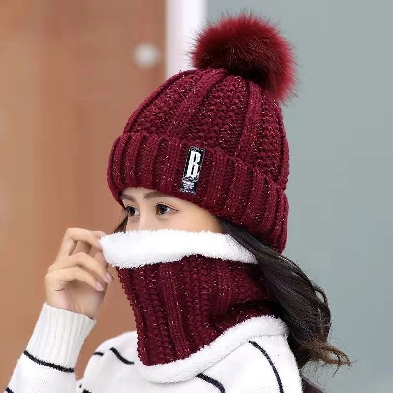 Winter Hat Women’s Korean-style Fleece-lined Thick Wool Hat Warm Scarf Mother Women’s Autumn And Winter Knitted Hat Winter