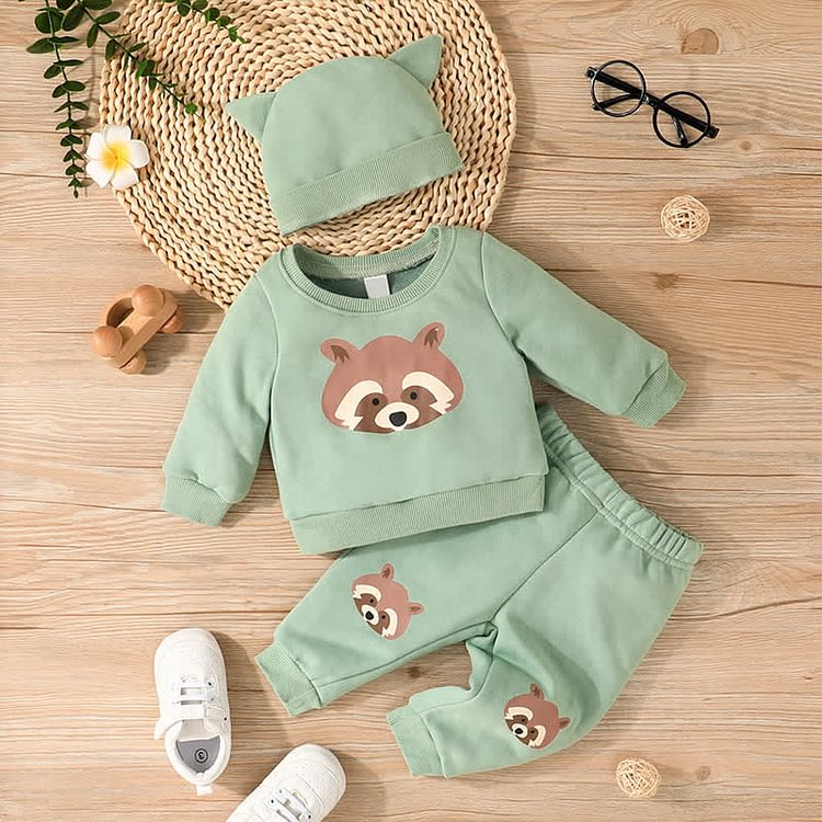 Baby Animal Sweatshirt Pant and Hat Set