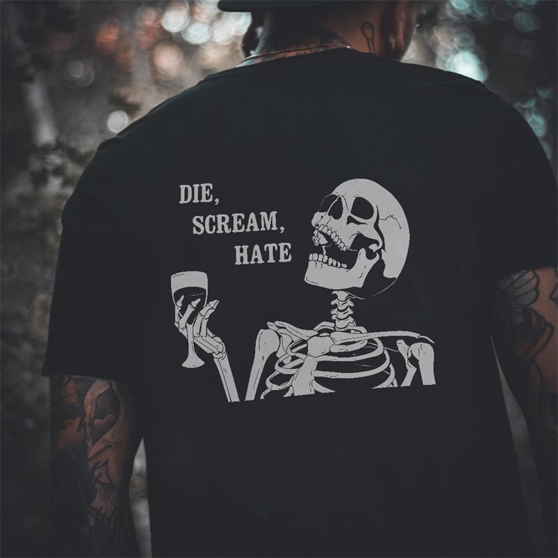 Die Scream Hate Skull Printed Men's T-shirt Designer -  