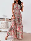 Floral-Print Halterneck Bohemia Maxi Dress