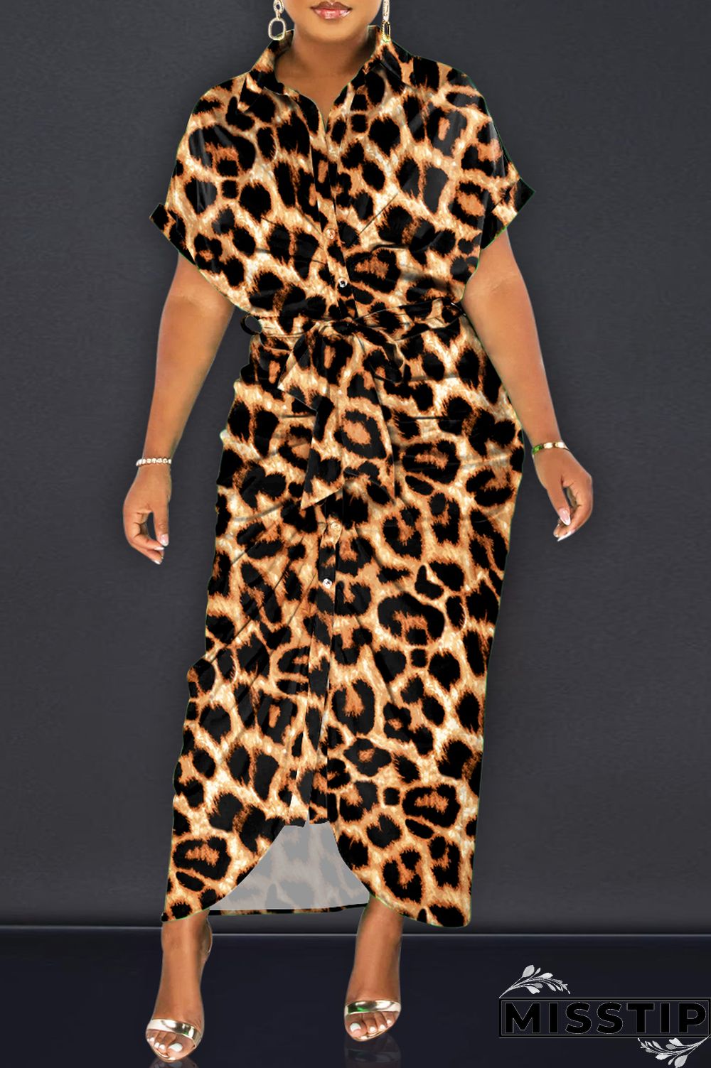 Blue Fashion Casual Print Patchwork Turndown Collar Shirt Dress