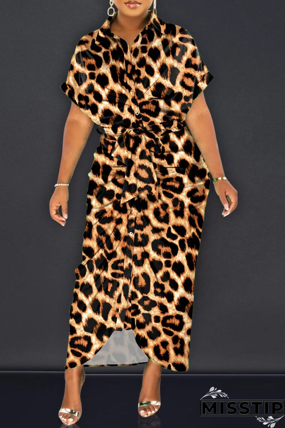 Blue Fashion Casual Print Patchwork Turndown Collar Shirt Dress