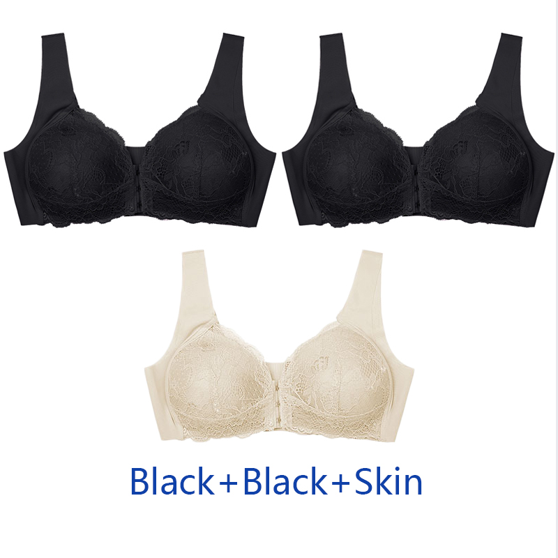 Damokan 3PCS Sexy Front Closure Bralette Lace Plus Size Bra Female Lingerie M-5XL Push Up Underwear Crop Top Intimate Seamless Brassiere