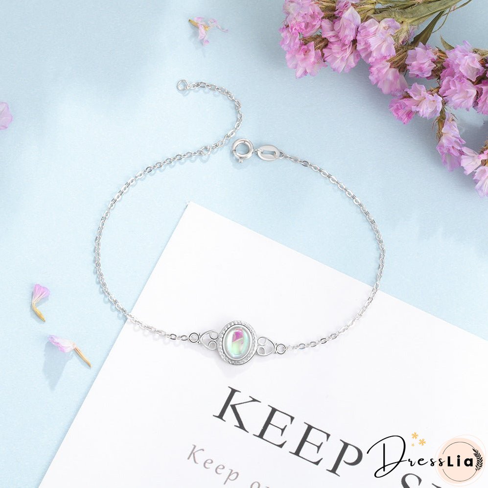 Moonstone surging gibbous moon bracelet with 925 silver