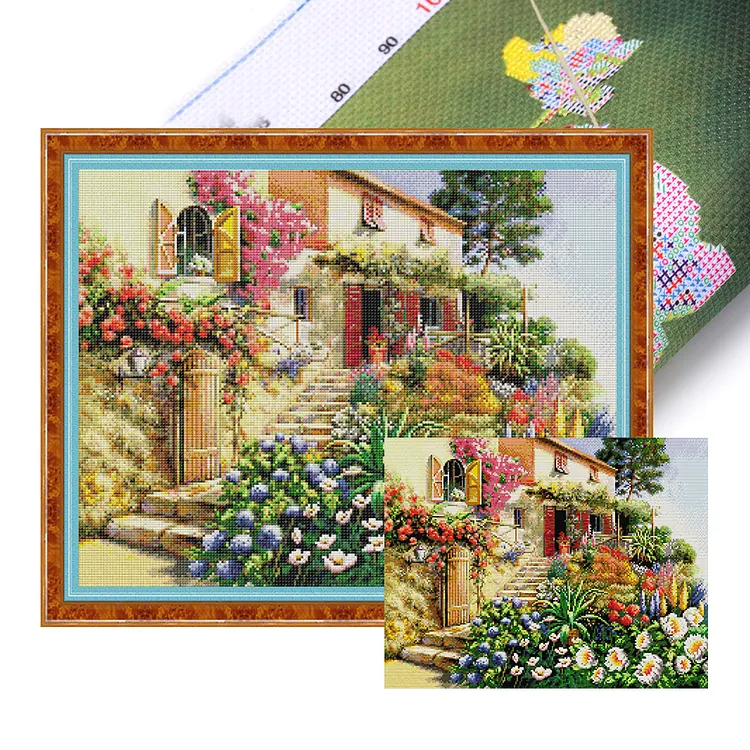 【Joy Sunday Brand】Flower Villa 50*40cm 14CT Stamped Canvas Cross Stitch gbfke