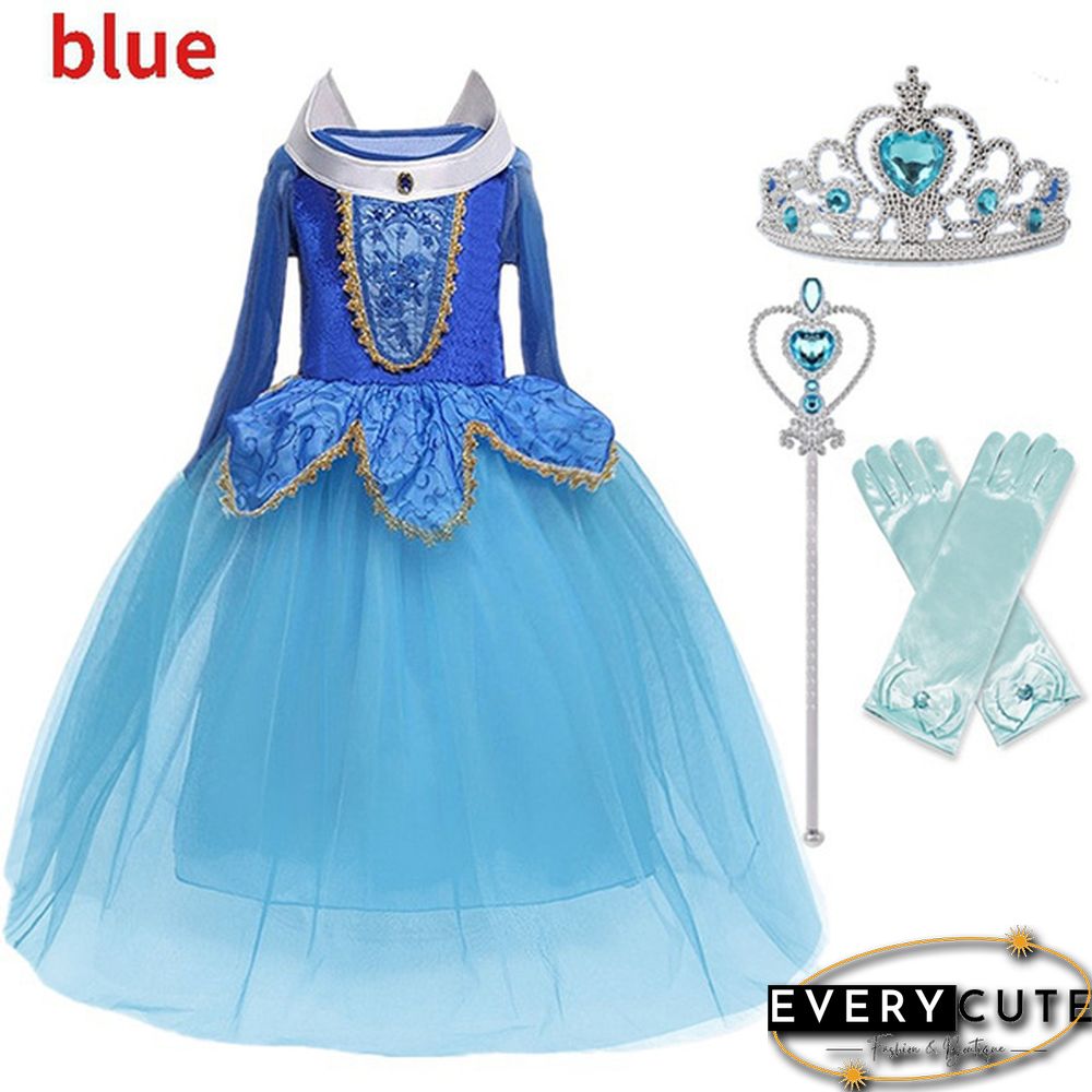 17 Styles Fancy Halloween Princess Cosplay Costume 4pcs Outfit with Accessories for 3-10 Years Kids Girls