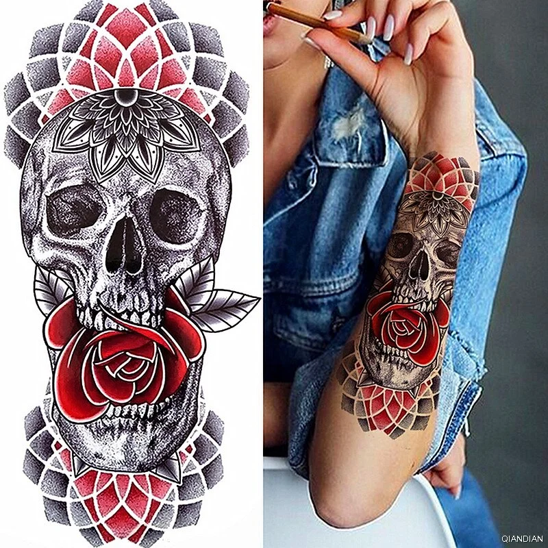 Wolf Tiger Manipulator Temporary Tattoo Sticker Waterproof Skull Flower Compass Eagle Deer Body Arm Sleeve Fake Totem Women Man