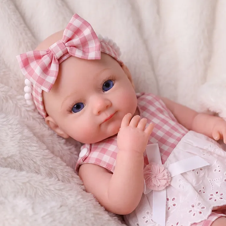 Babeside Ziva 12"/16" Silicone Baby Girl Doll in Pink Gingham Dress &ndash; Lifelike Gift for Girls