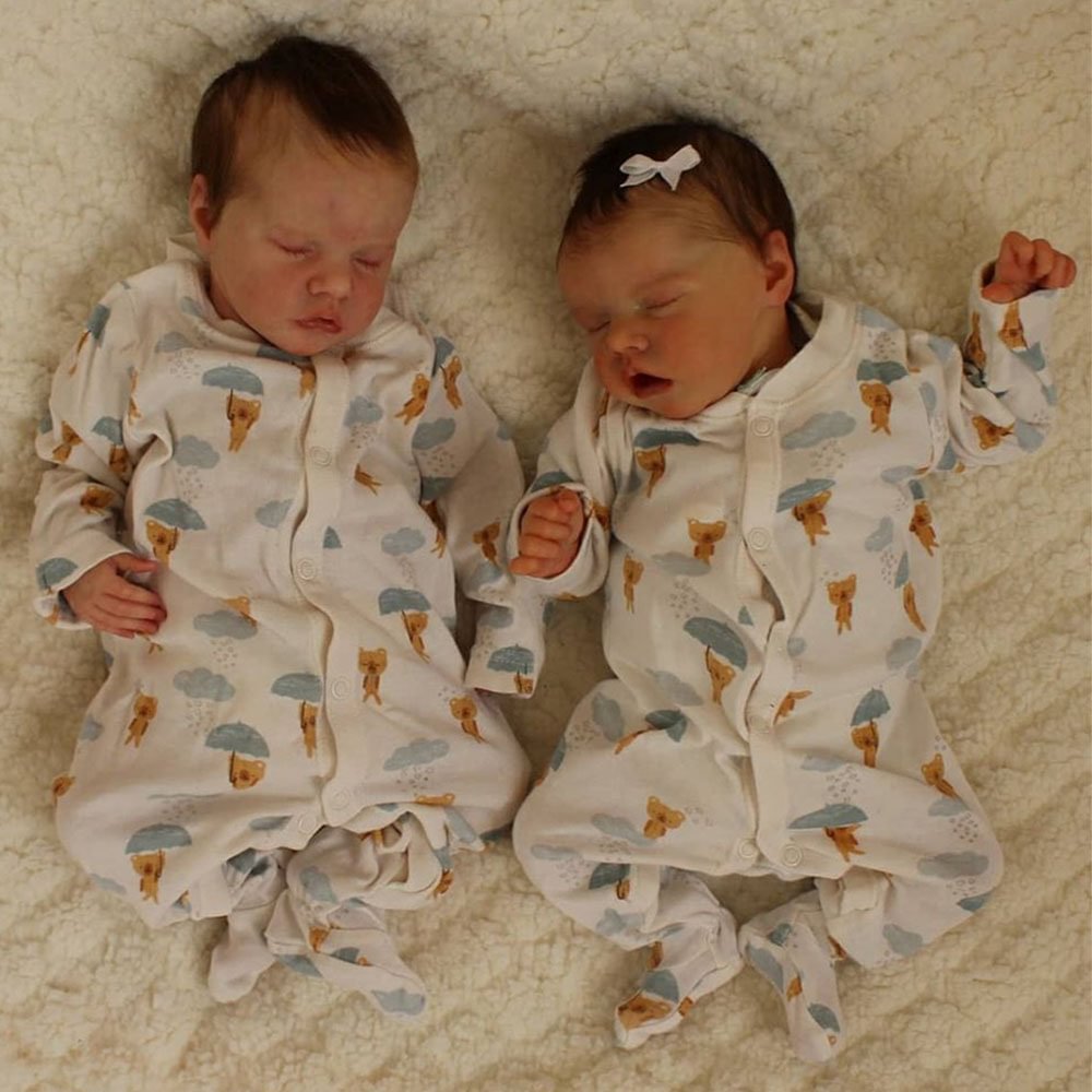 [Sleeping Twins] 12'' Real Lifelike Verya and Sater Truly Twins Baby Boy and Girl Dolls