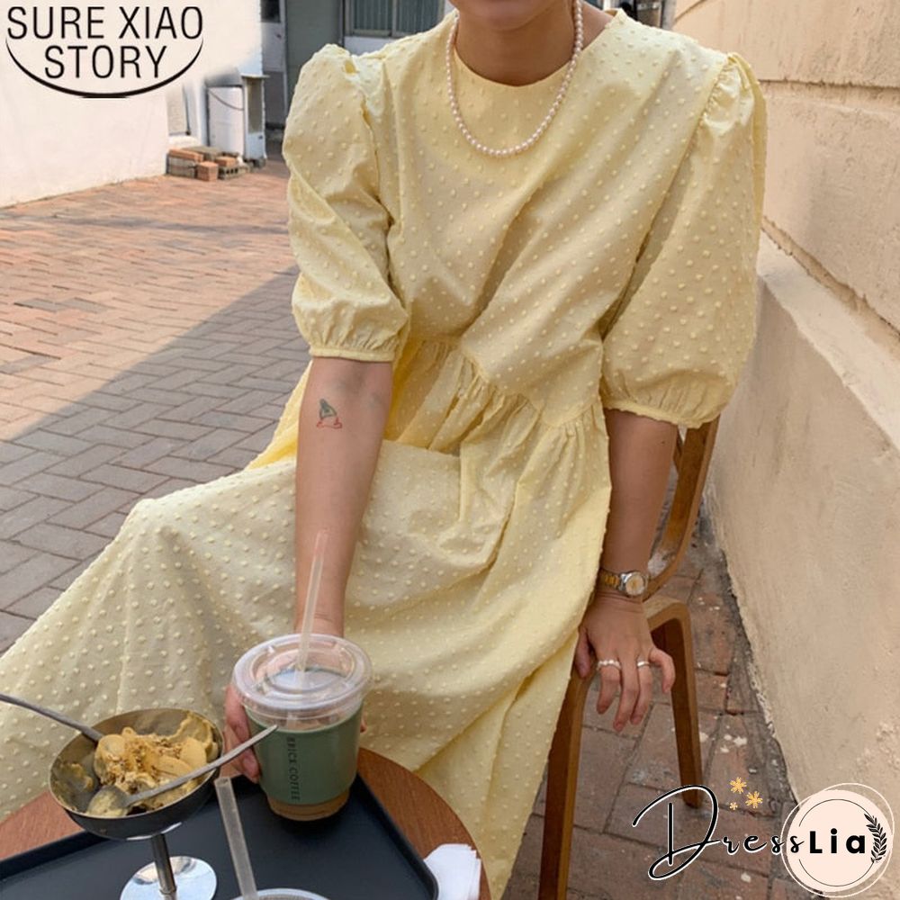 Women Long Dress Summer Casual O-neck Puff-Sleeve Oversize Dots Elegant Female Dress Ladies Loose Vestidos Femme 9941