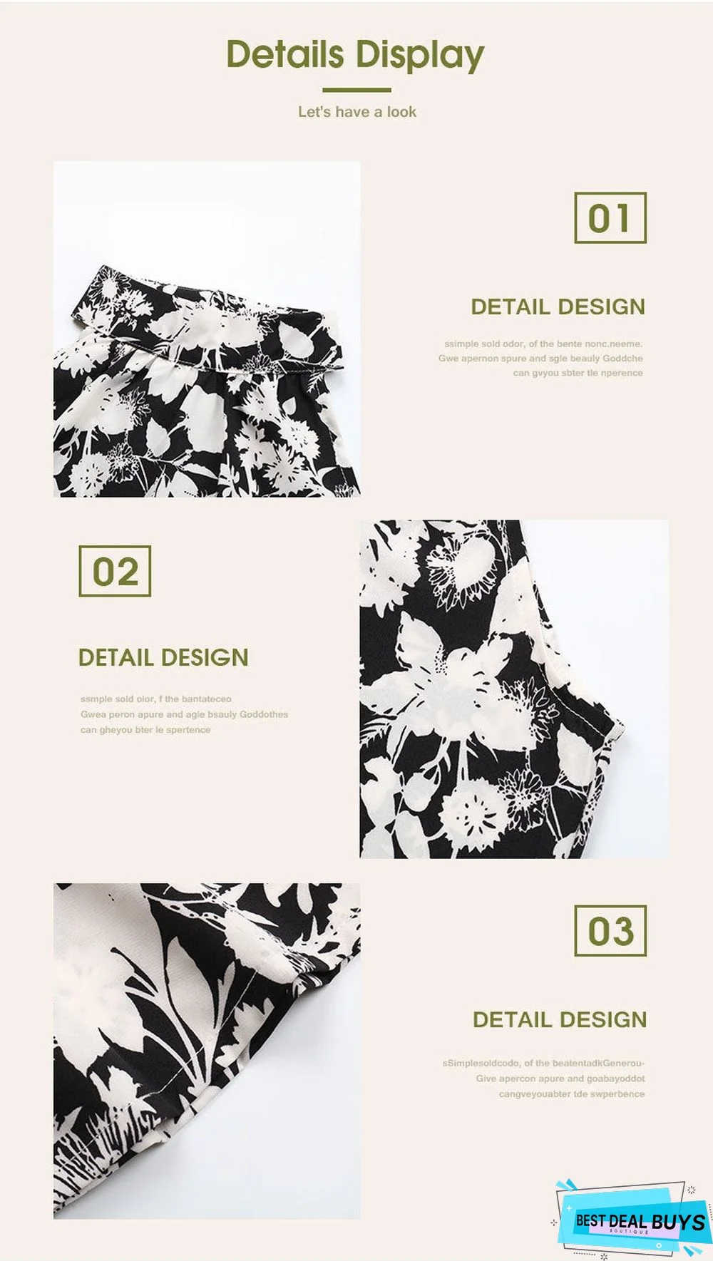 Summer New European and American Printed Open Neck Dress with Suspender