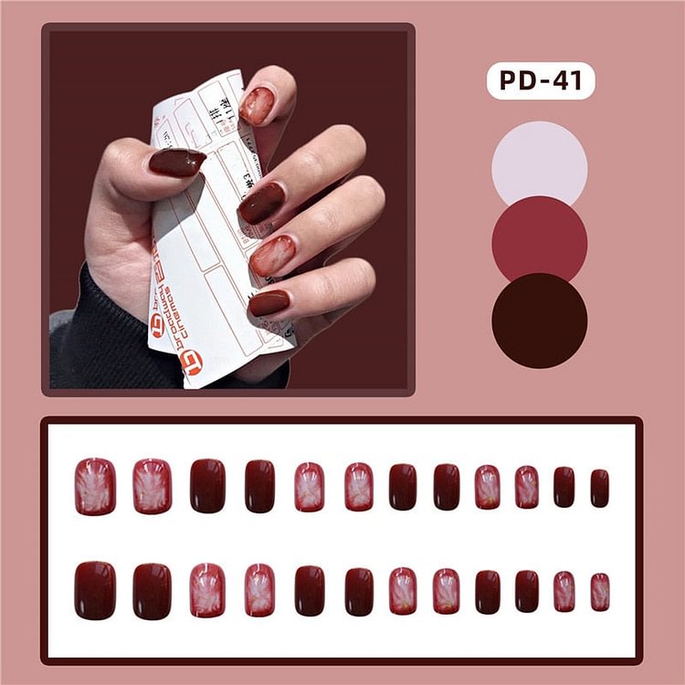 Nail Art Fake Nails Short Press on Tips False with Glue Coffin Stick Clear Display Set Full Cover Artificial Designs