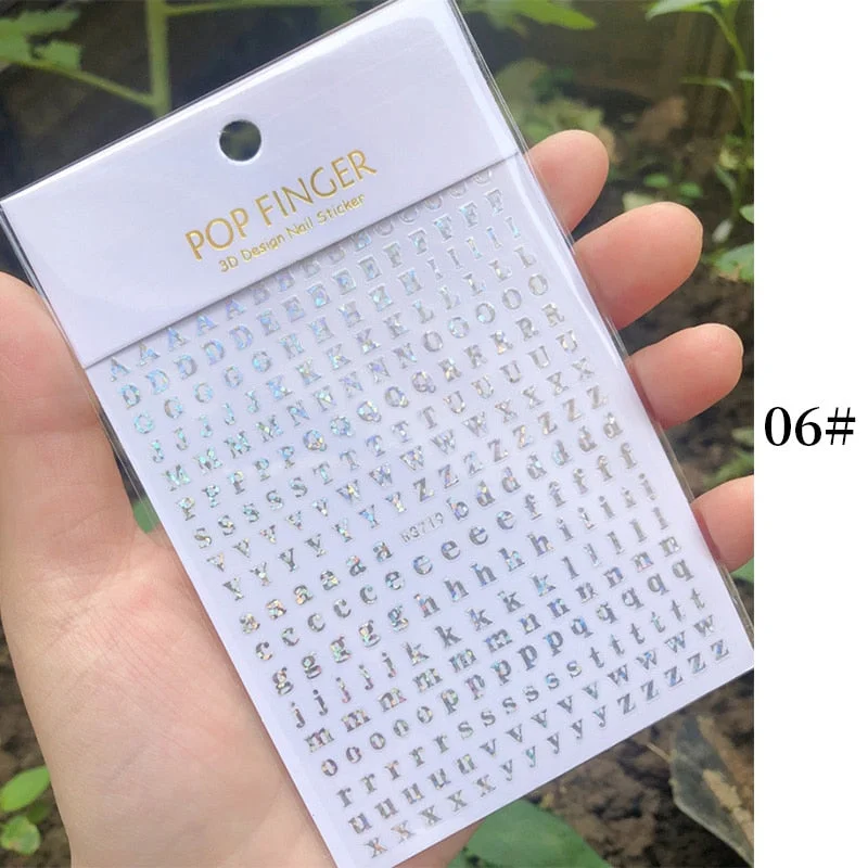 1 Sheet New Roman English Alphabet Number 3D Nail Stickers Christmas Animals iridescent Gold Silver Word Small Letters Nail