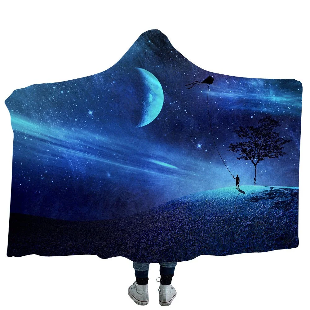 Huge Mushroom Hooded Blanket For Adults Kids 3D Psychedelic Scenery Sherpa Fleece Bed Blankets Travel Camping Mantle Bedspreads