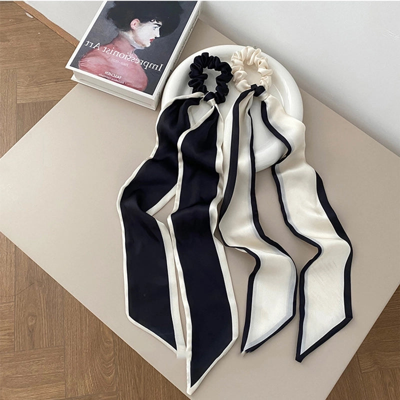 Imported Hair Accessories Simple Sweet Black And White Bow Hair Band Hair Tie Silk Scarf Headband Temperament Ribbon Hair Ring