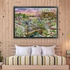 (US Only)Full Embroidery Eco-cotton Thread 14CT Print Lakeside Cabin Cross Stitch 64x50cm