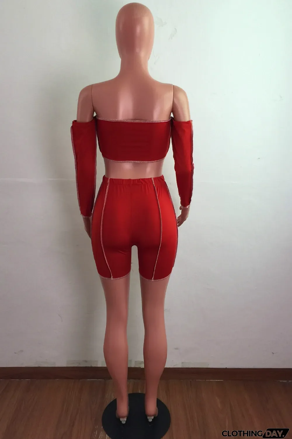 Grey Street Solid Bandage Strapless Long Sleeve Two Pieces