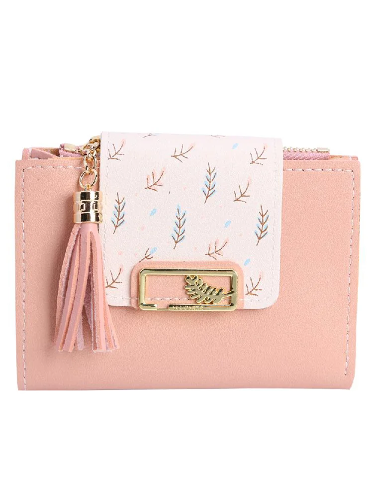 Tassel Women Short Wallet Leather Clutch Card Bag Female Purse (Light Pink)