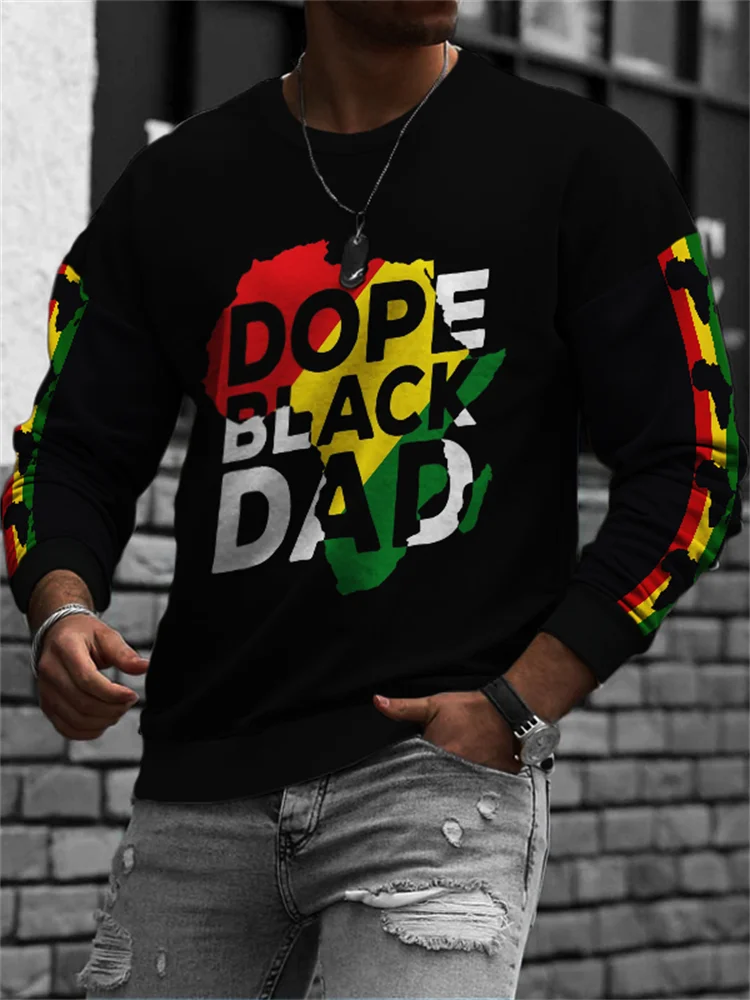 BrosWear Men's Dope Black Dad Africa Map Rasta Stripe Sweatshirt