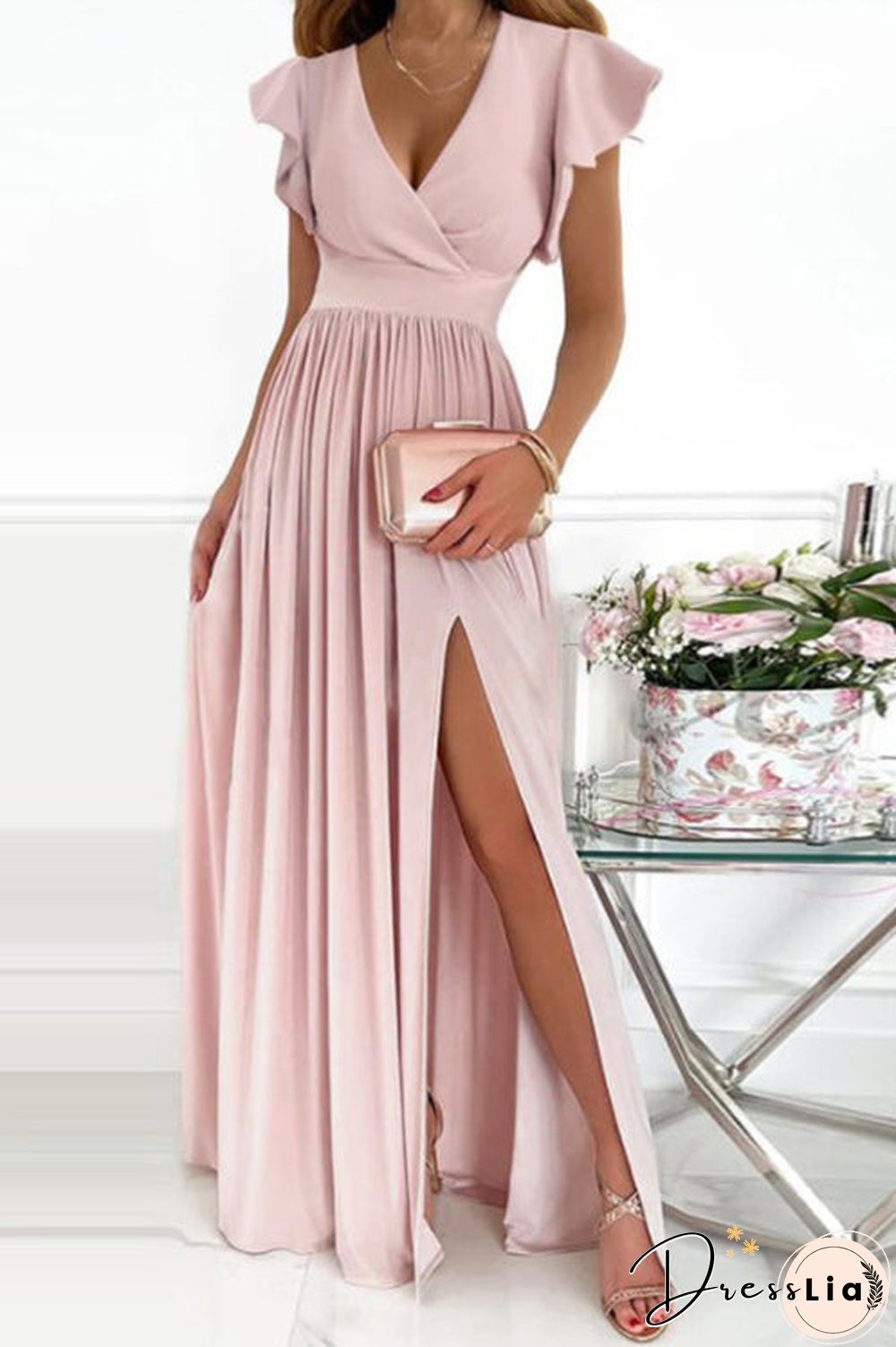 Flares V Neck High Slit Maxi Dress