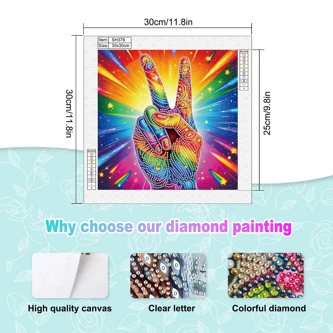 Diamond Painting - Partial Special Shaped Drill - Vibrant Peace Hand(Canvas|30x30cm)