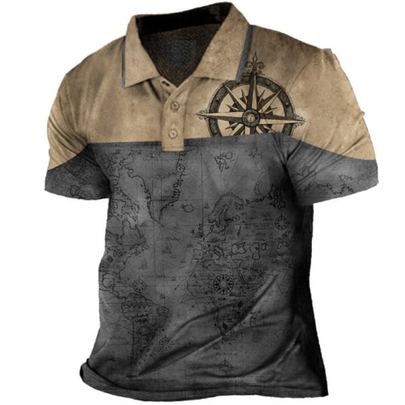 Men's Outdoor Color Block Nautical Print Polo Shirt