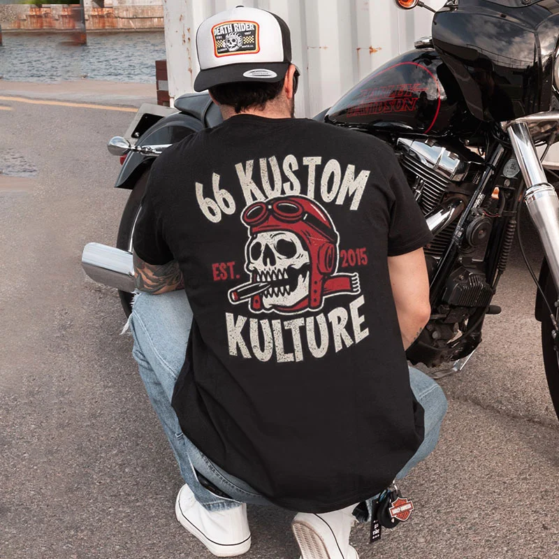 66 KUSTOM KULTURE Helmet Skull Print Men's T-shirt
