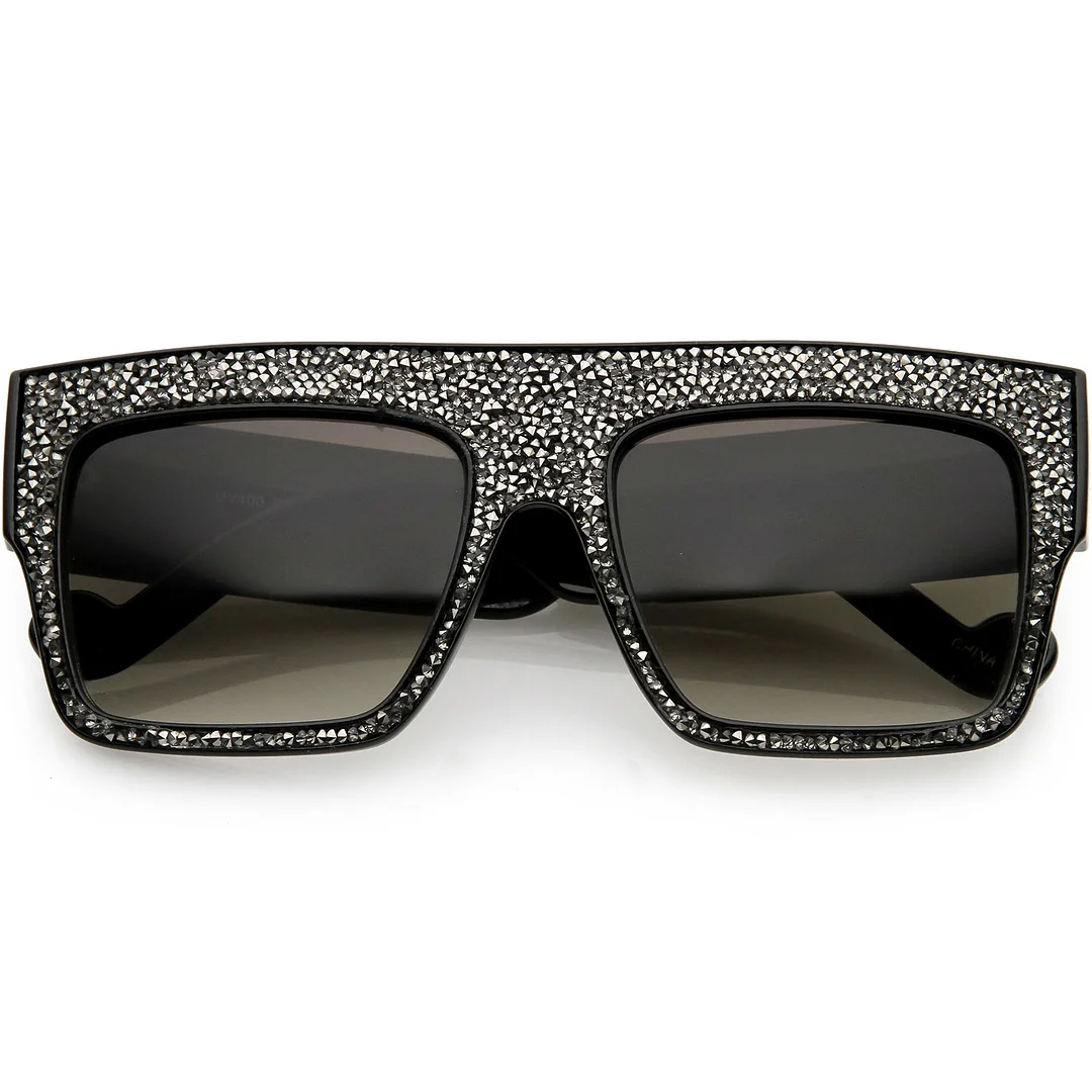 Women's Rhinstone Crystal Flat Top Square glasses Mirrored Lens 57mm