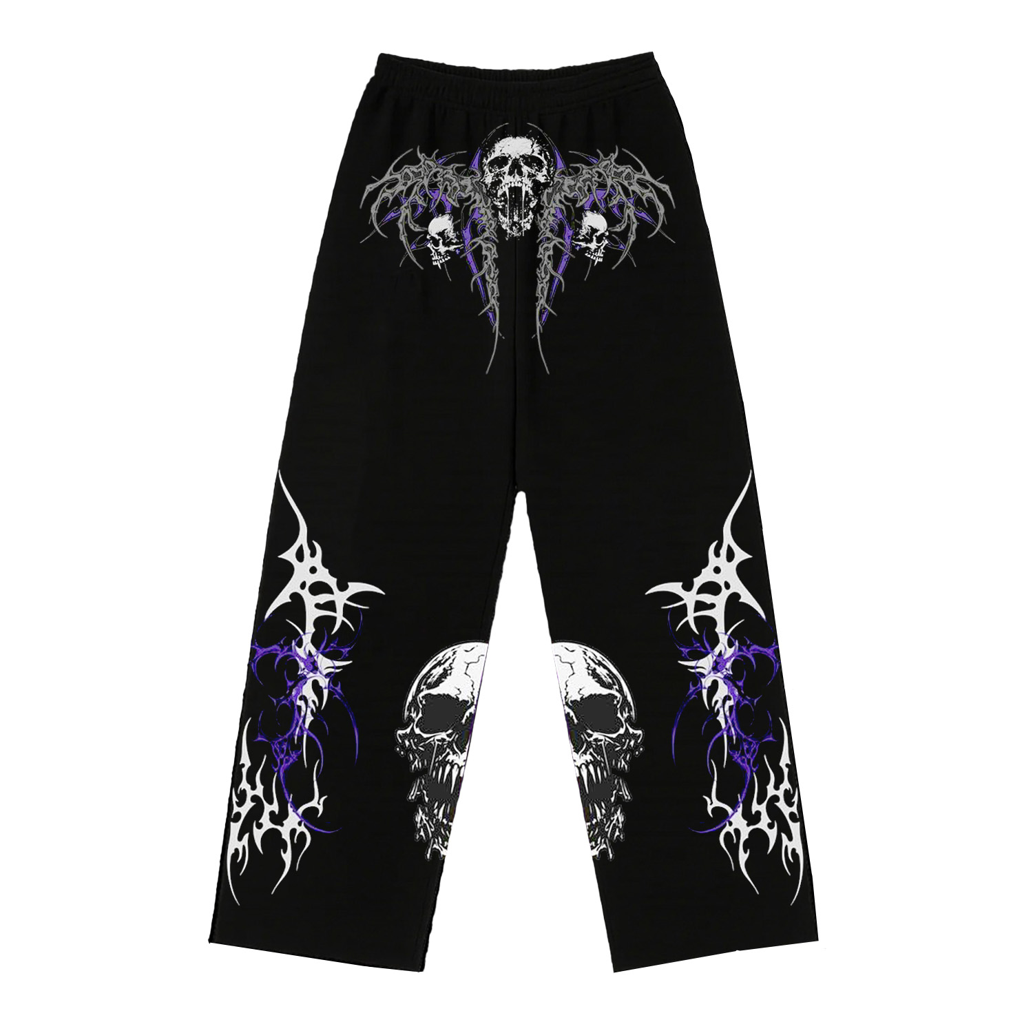 Purple Flame Skull Spine Baggy Pants