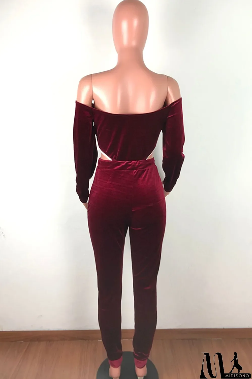 MidiSono - purple Polyester Sexy Solid Two Piece Suits pencil Long Sleeve Two-piece Pants Set