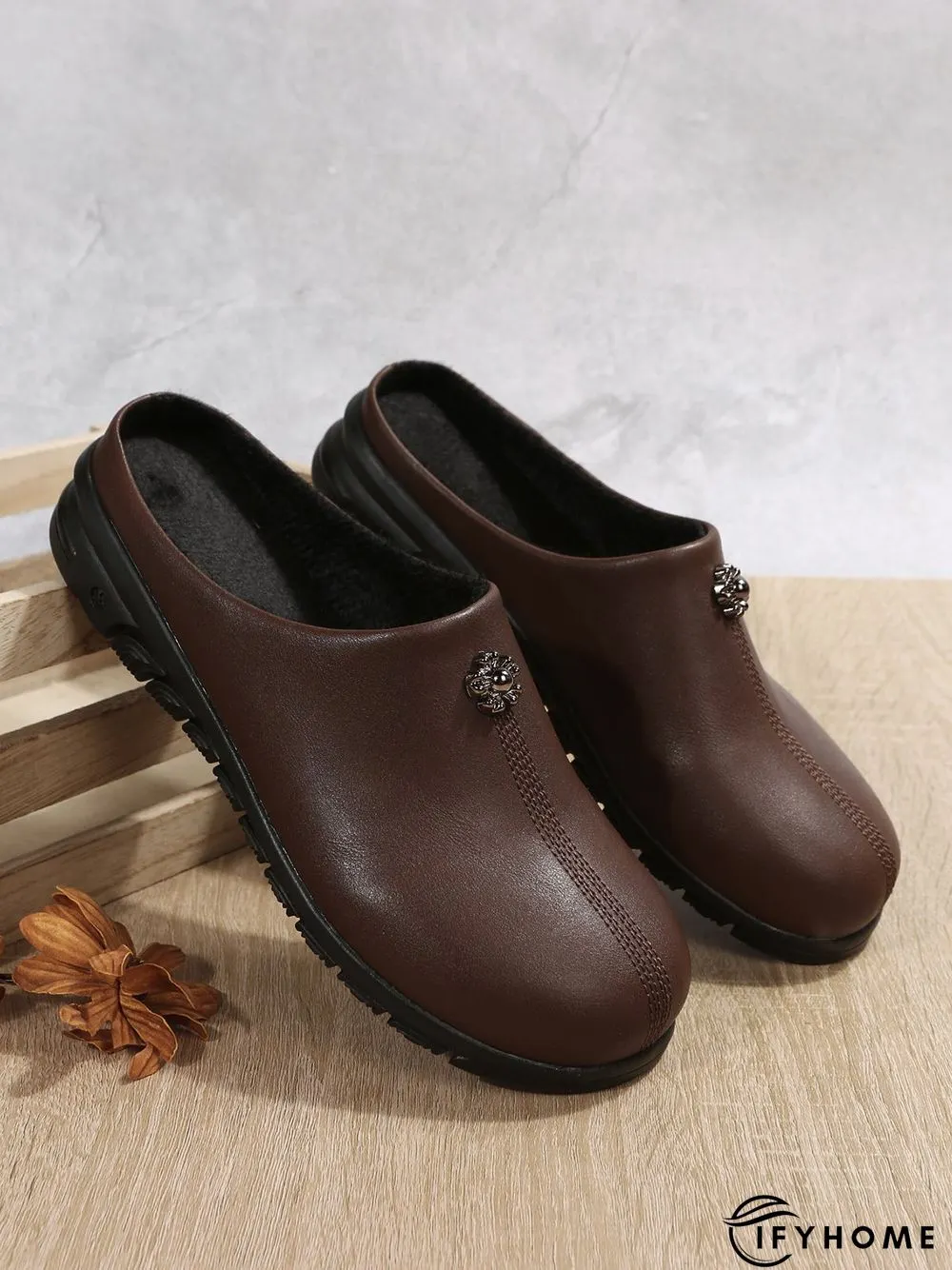 Vintage  Plain Color Non-Slip Flat Mules | IFYHOME